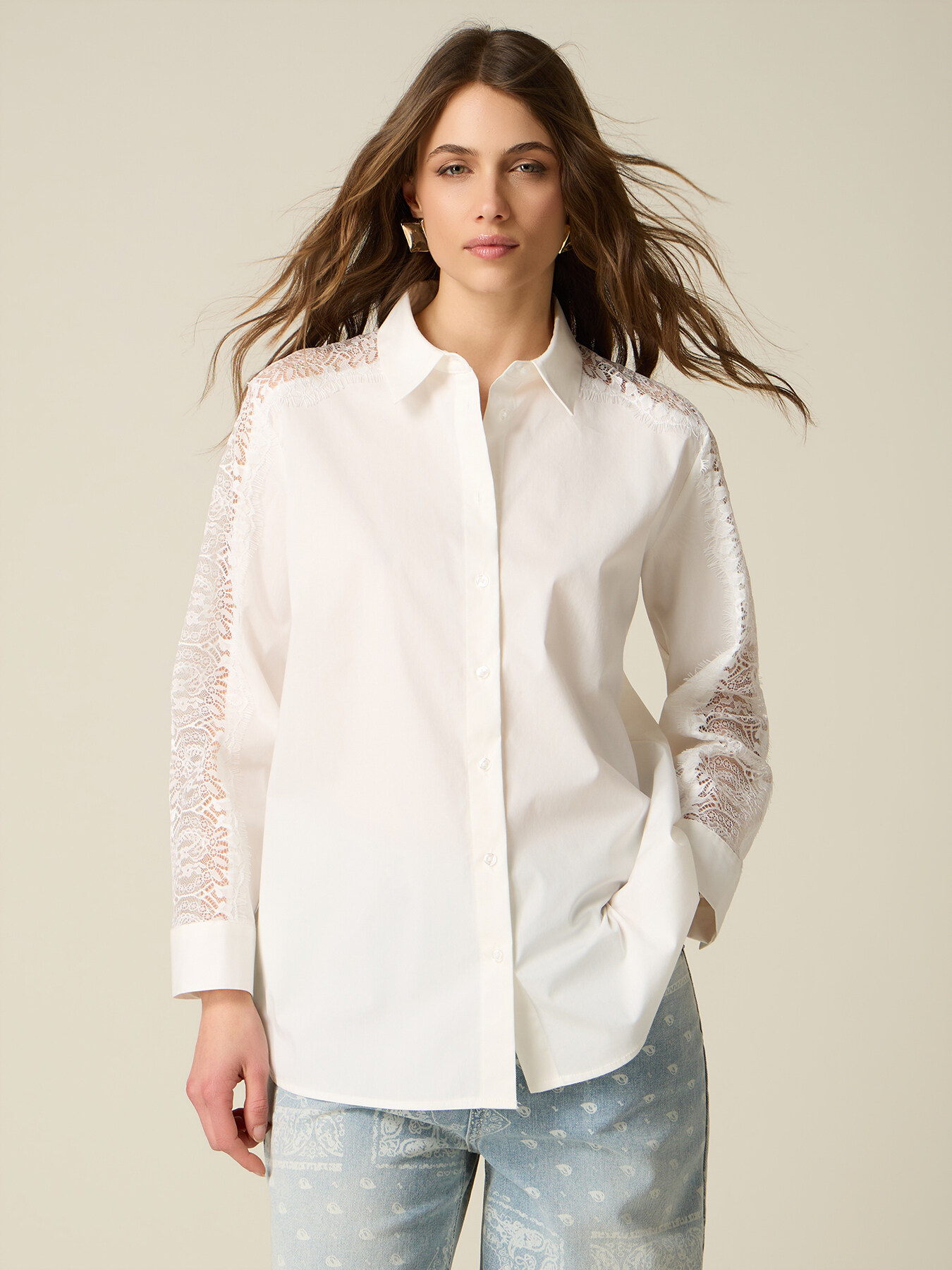 Shirt with lace insert image number 0