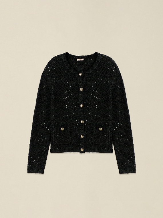 Wool-blend cardigan with sequins