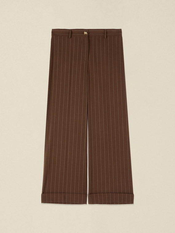 Pantalon court ray&eacute; en m&eacute;lange de lin