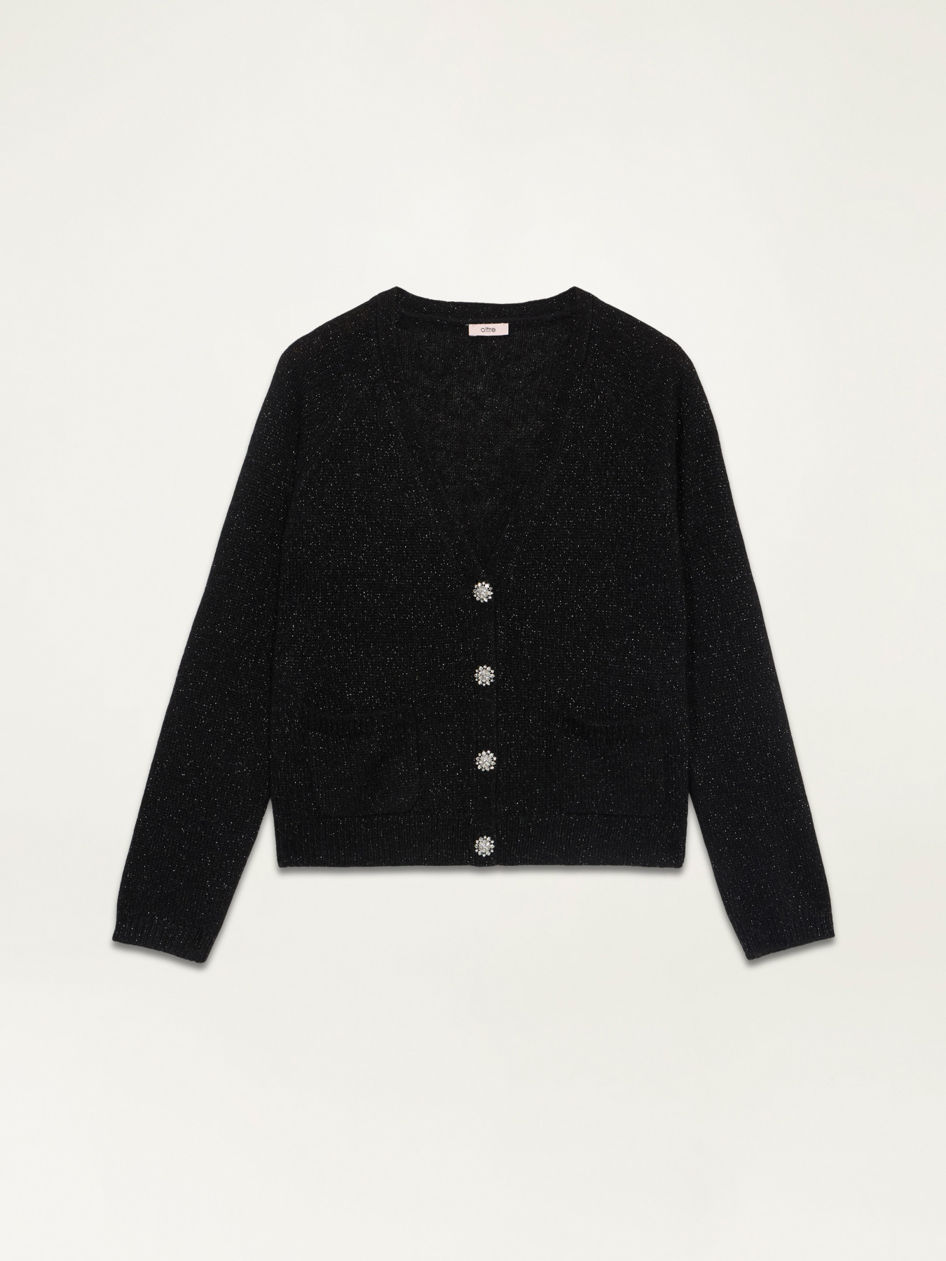 Cardigan din amestec de lurex și l&acirc;nă cu nasturi bijuterie image number 3
