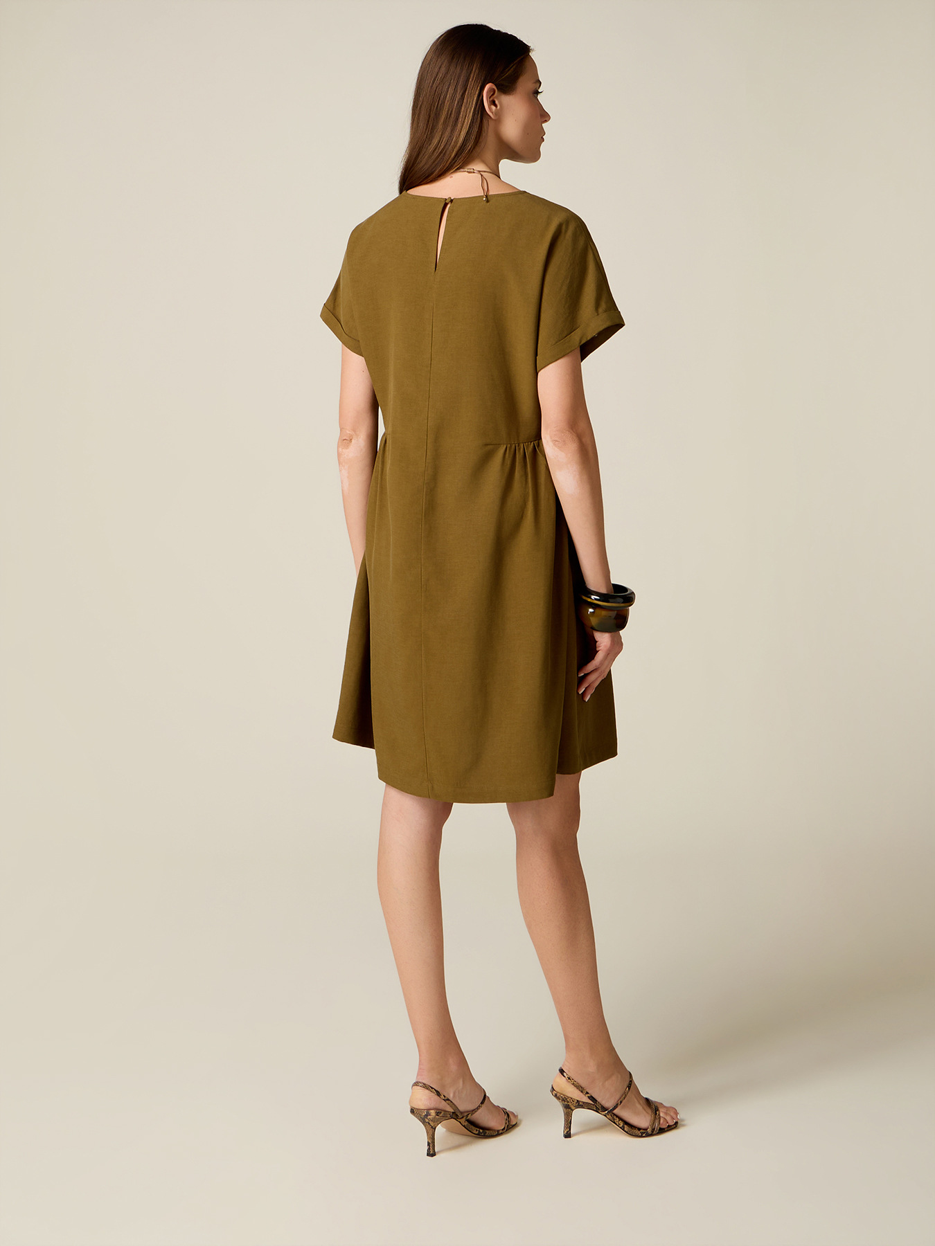 Flare linen blend dress with necklace image number 1