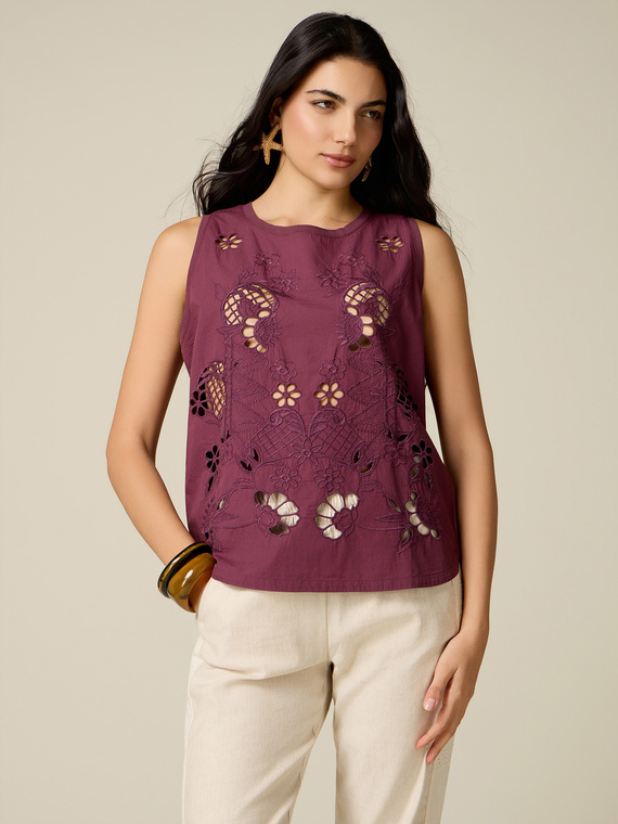 Cotton top with openwork embroidery