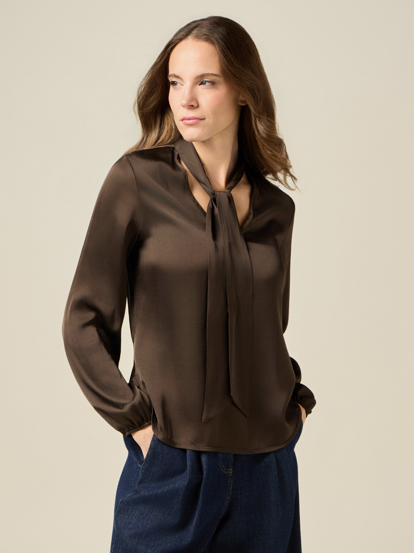 Satin blouse with bow at the neck image number 0