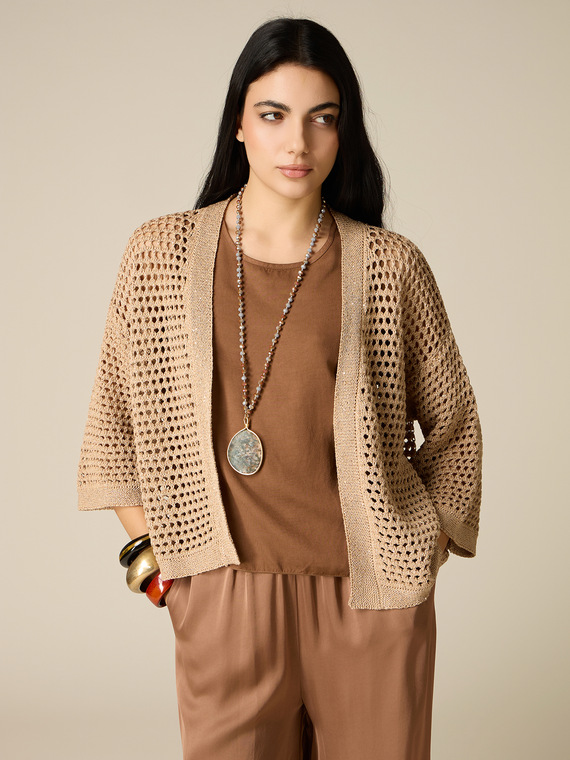 Cardigan ajour&eacute; en m&eacute;lange de coton