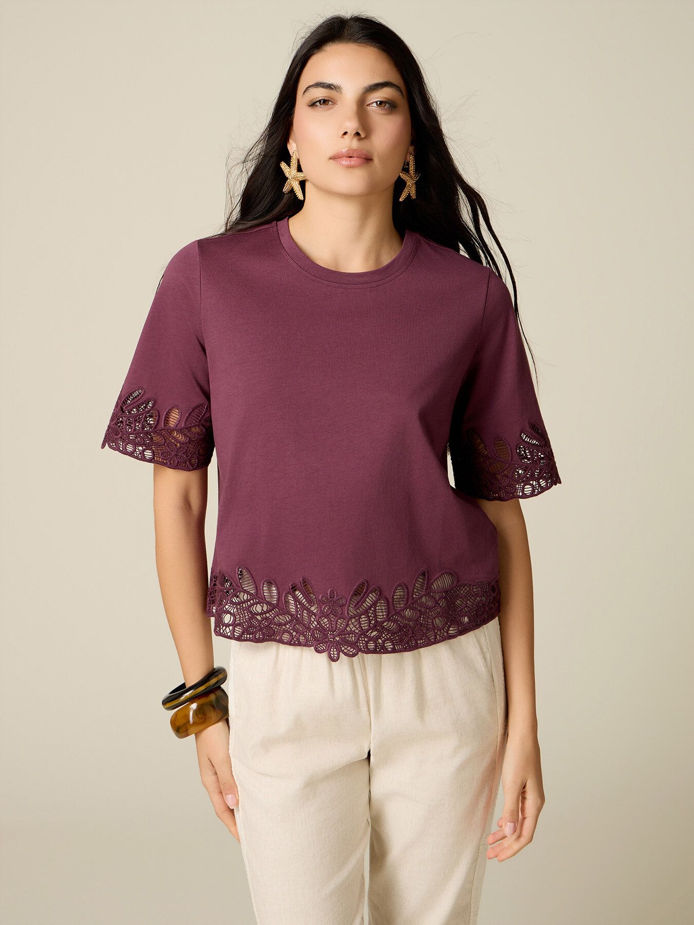 T-Shirt aus Baumwolle mit Makramee-Details image number 0
