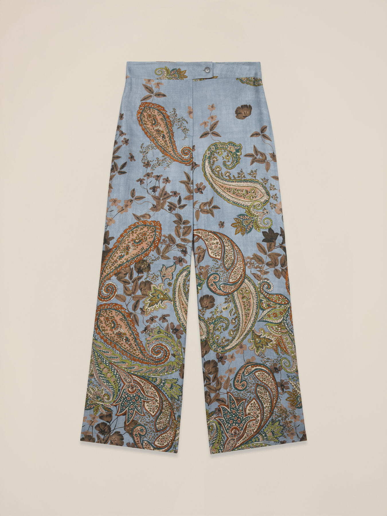 Pantaloni palazzo din satin cu imprimeu image number 4