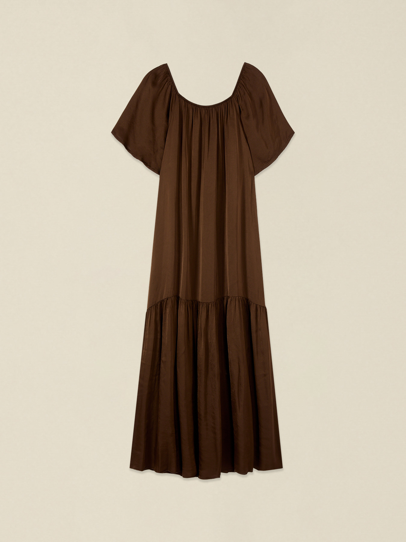 Long off-shoulder satin dress image number 3