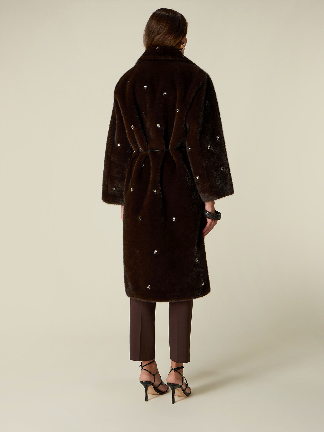 Long faux fur coat with eyelets image number 1