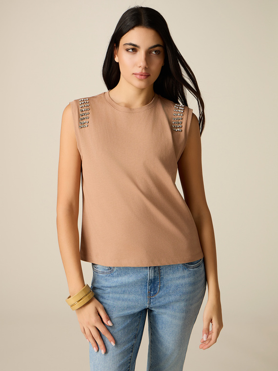 Cotton t-shirt with stone settings