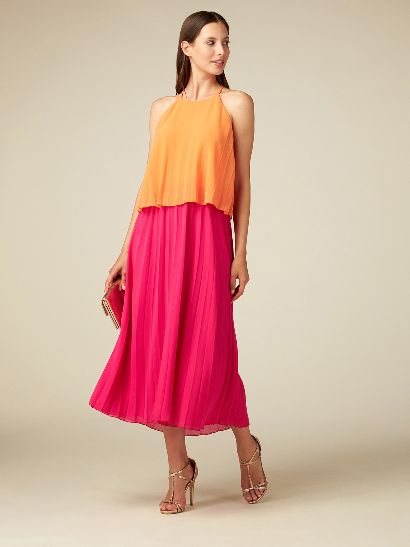 Vestido plisado bicolor image number 0