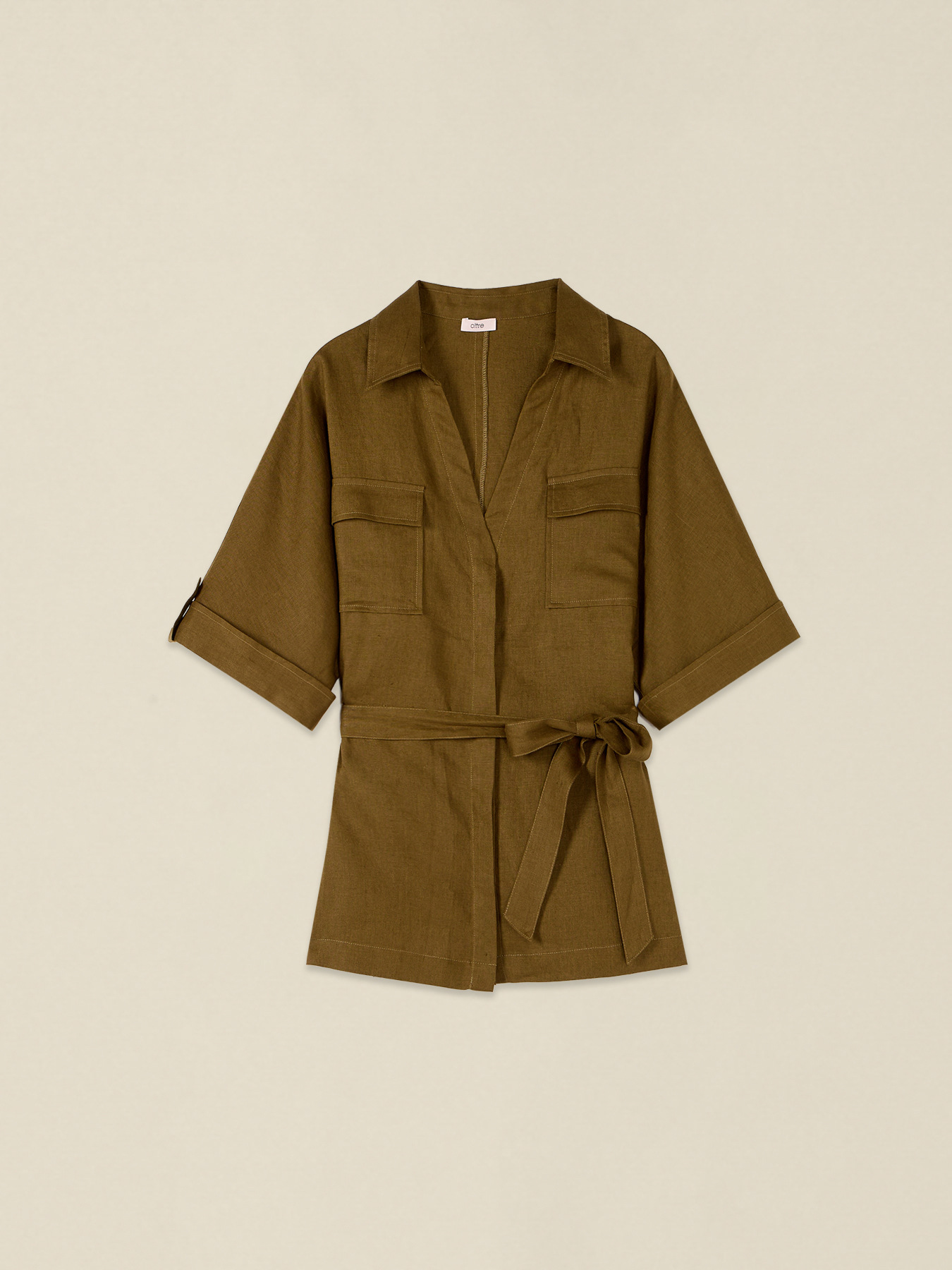 Linen shirt with belt and pockets image number 3
