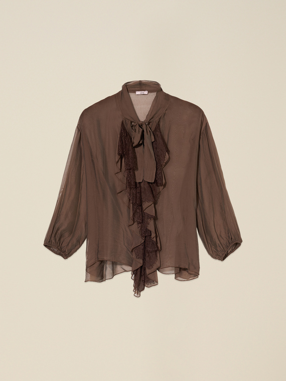 Silk-blend voile shirt with ruffles