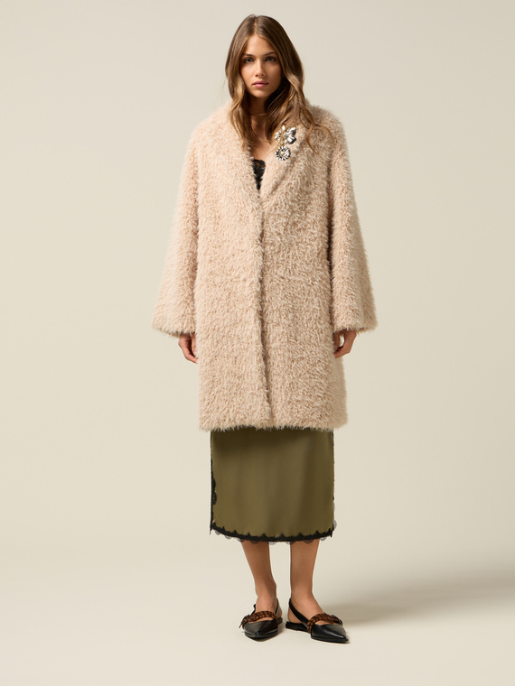 Oversized teddy coat with pins
