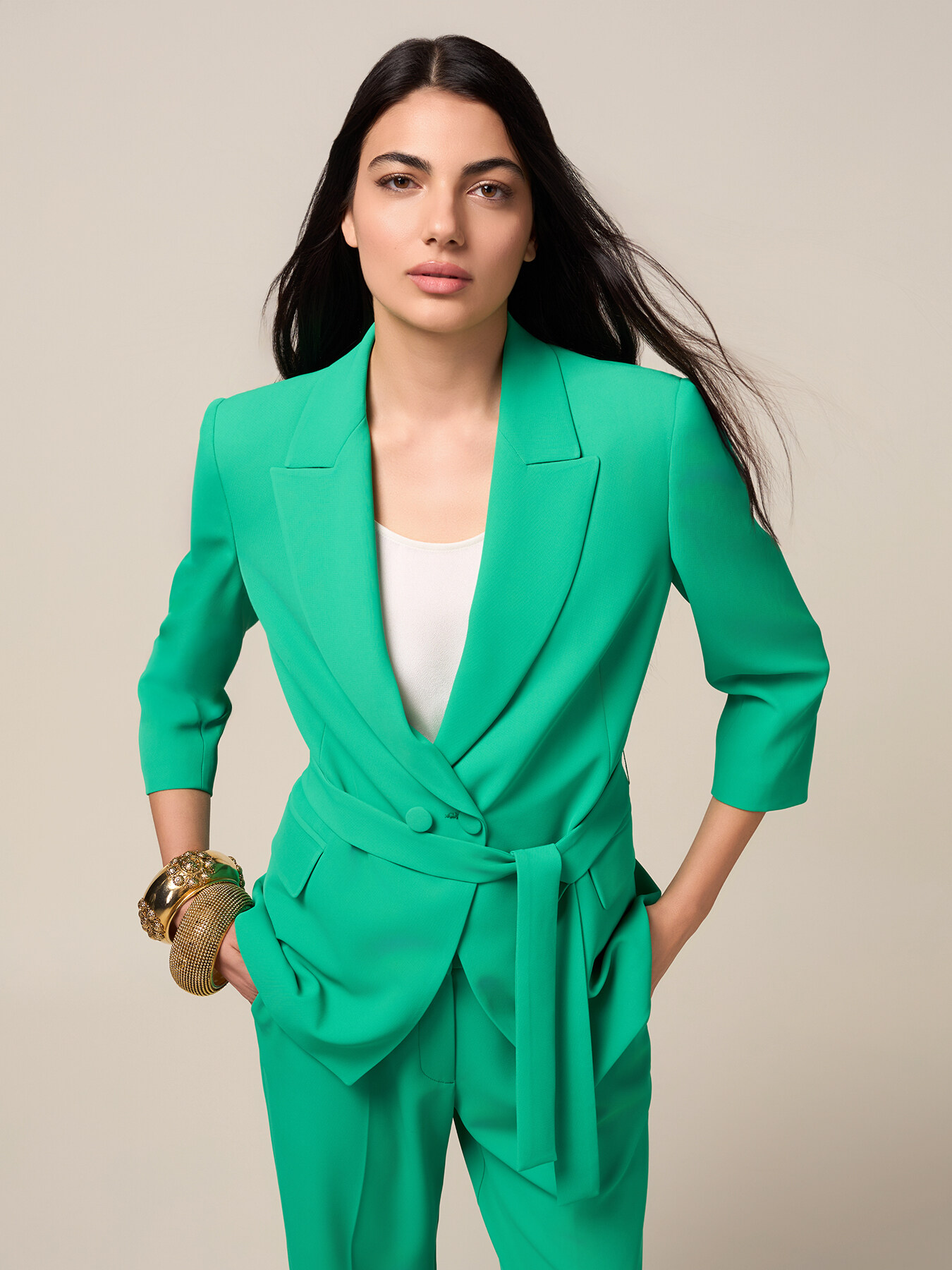 Double-breasted blazer with sash image number 4