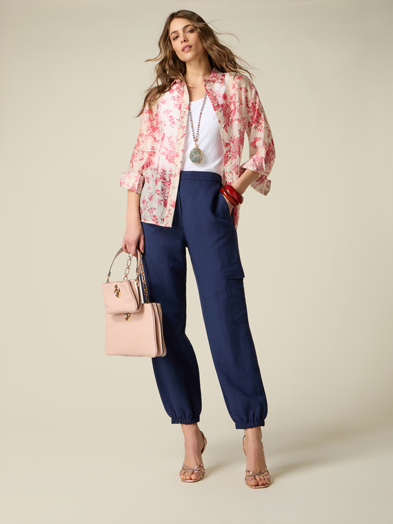 Pantalon cargo en lin/viscose