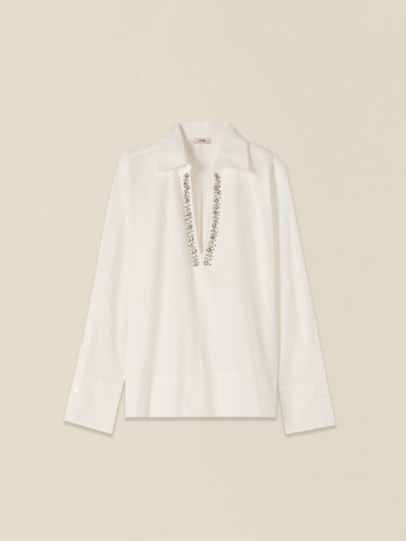 Blusa in cotone con cristalli