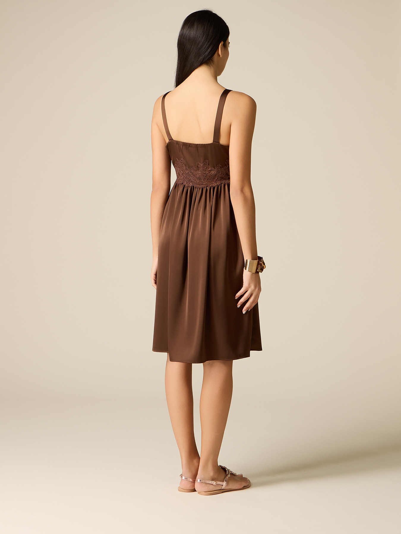 Rochie din satin cu inserție din dantelă image number 1