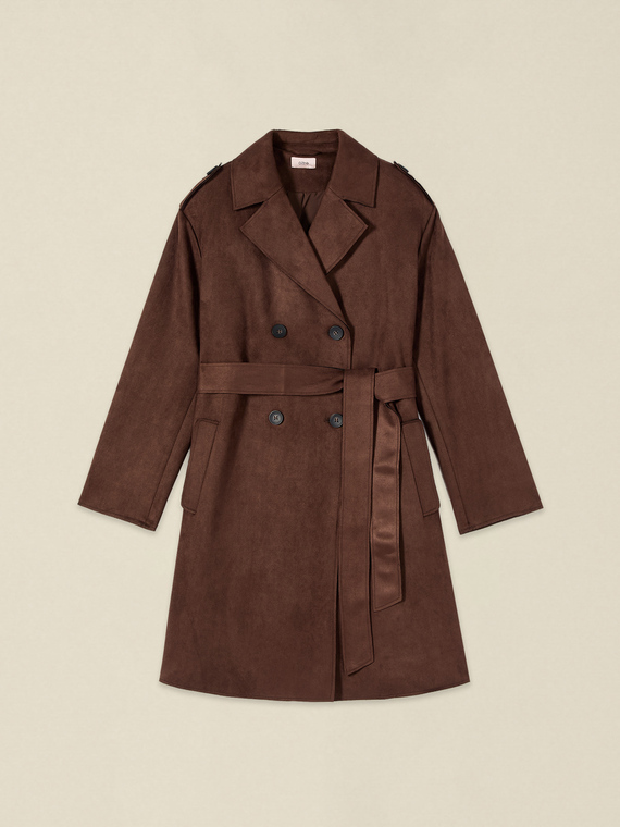 Double-breasted trench coat with belt