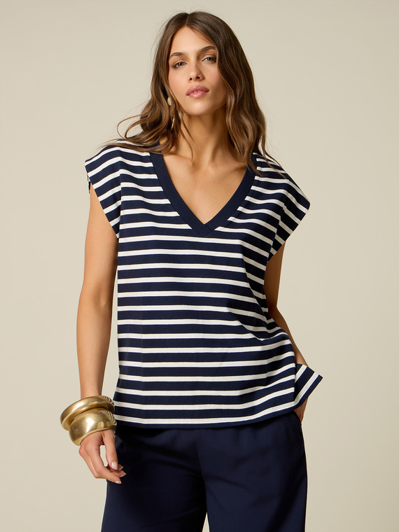 Striped V-neck T-shirt