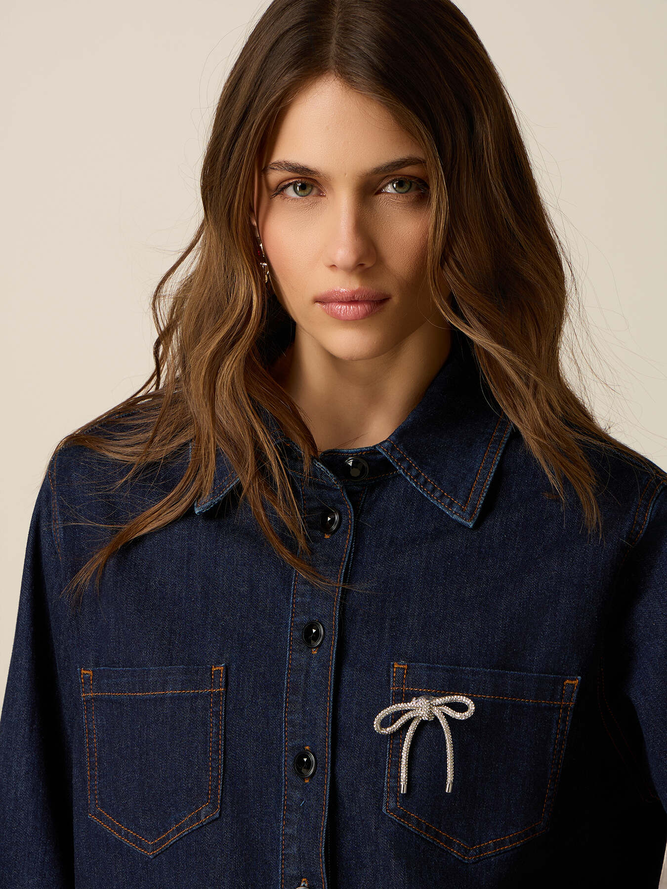 Denim shirt with jewel appliqu&eacute; image number 2