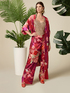 Pantalones palazzo de raso jacquard estampado image number 0