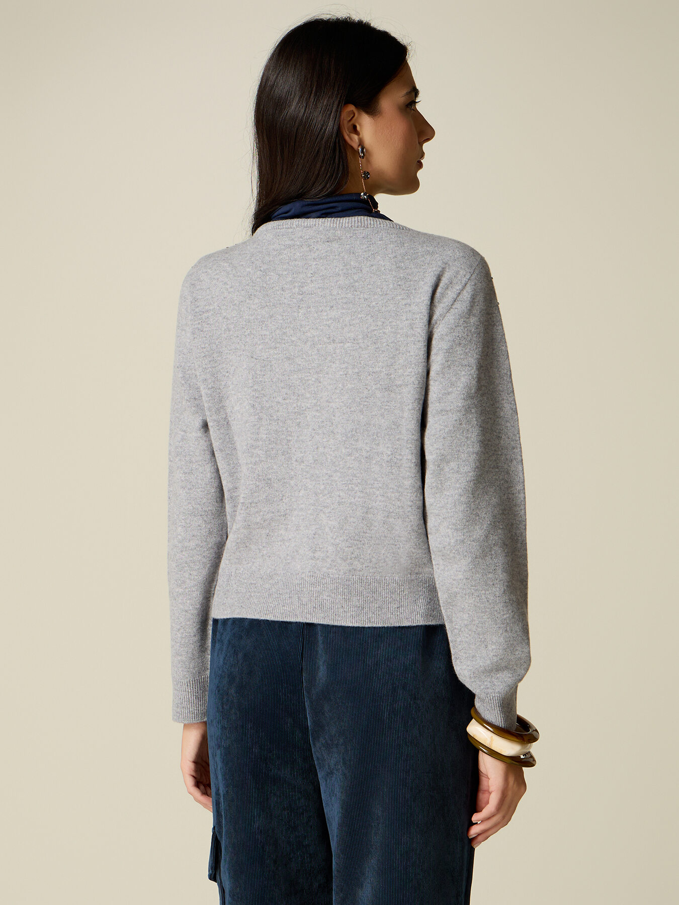 Pure wool cardigan with gemstone details image number 1