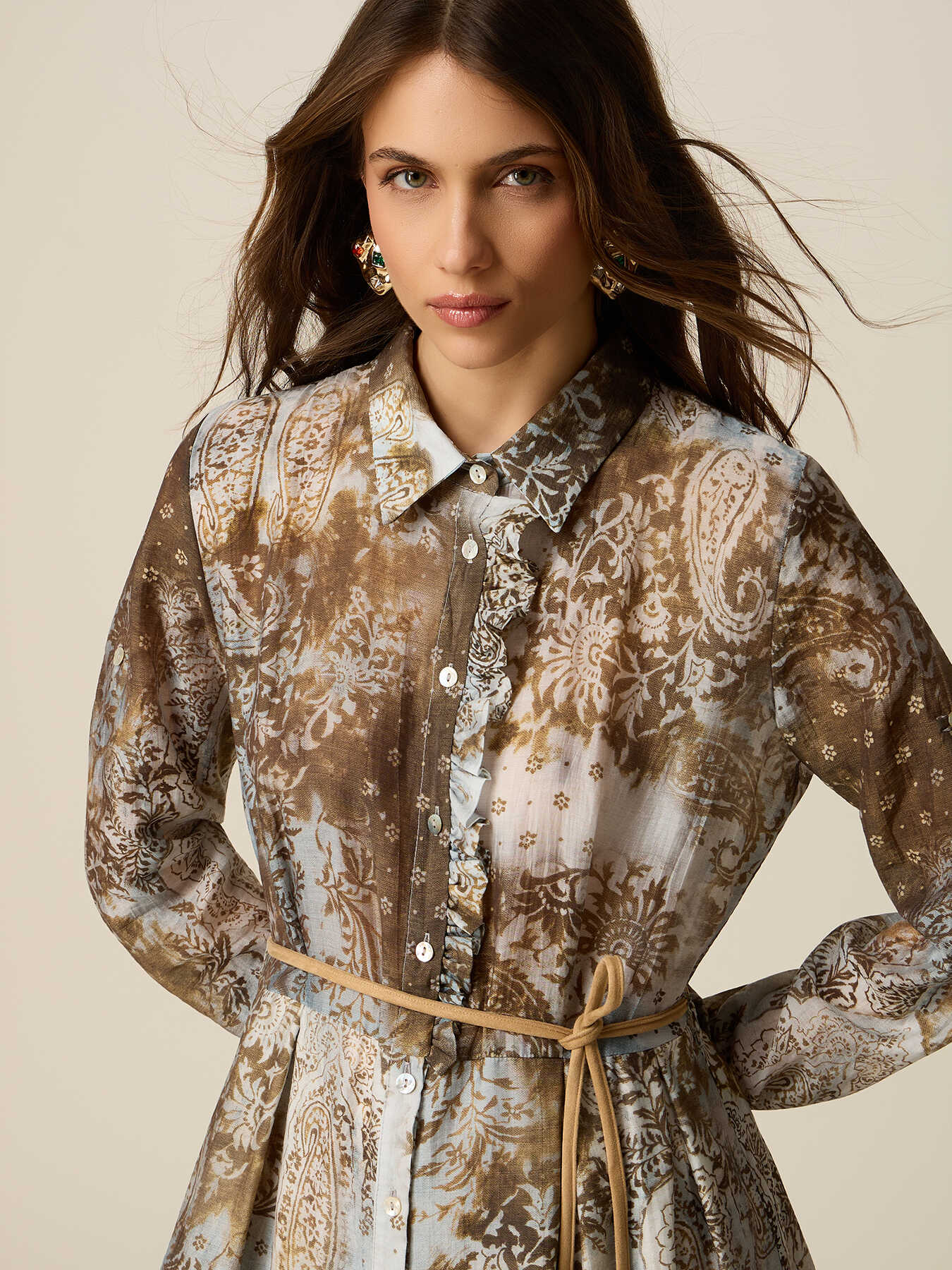 Long patterned shirt dress image number 2