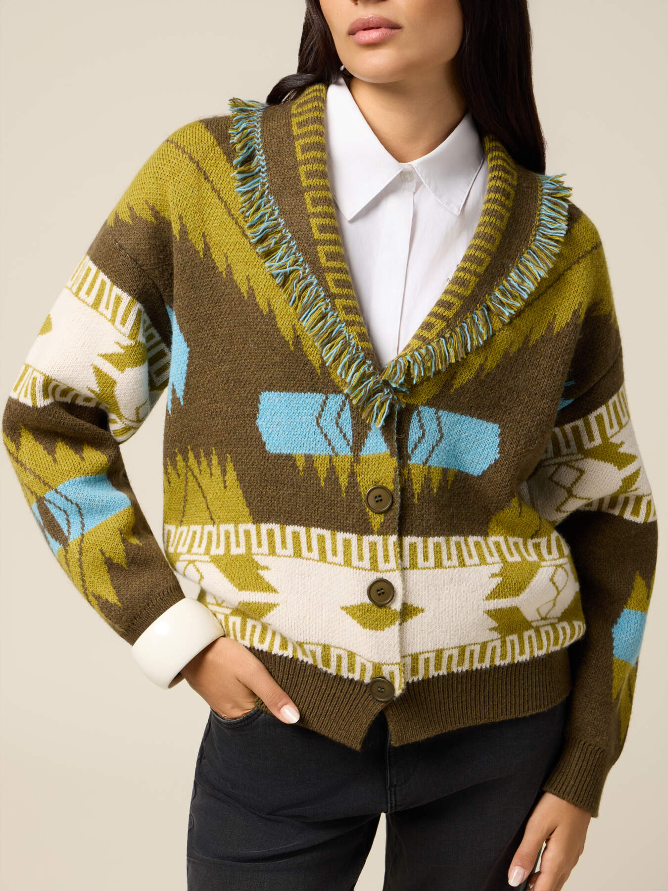 Cardigan tricotat cu franjuri decorative image number 2