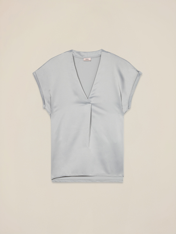 Zweistoffiges T-Shirt mit V-Ausschnitt