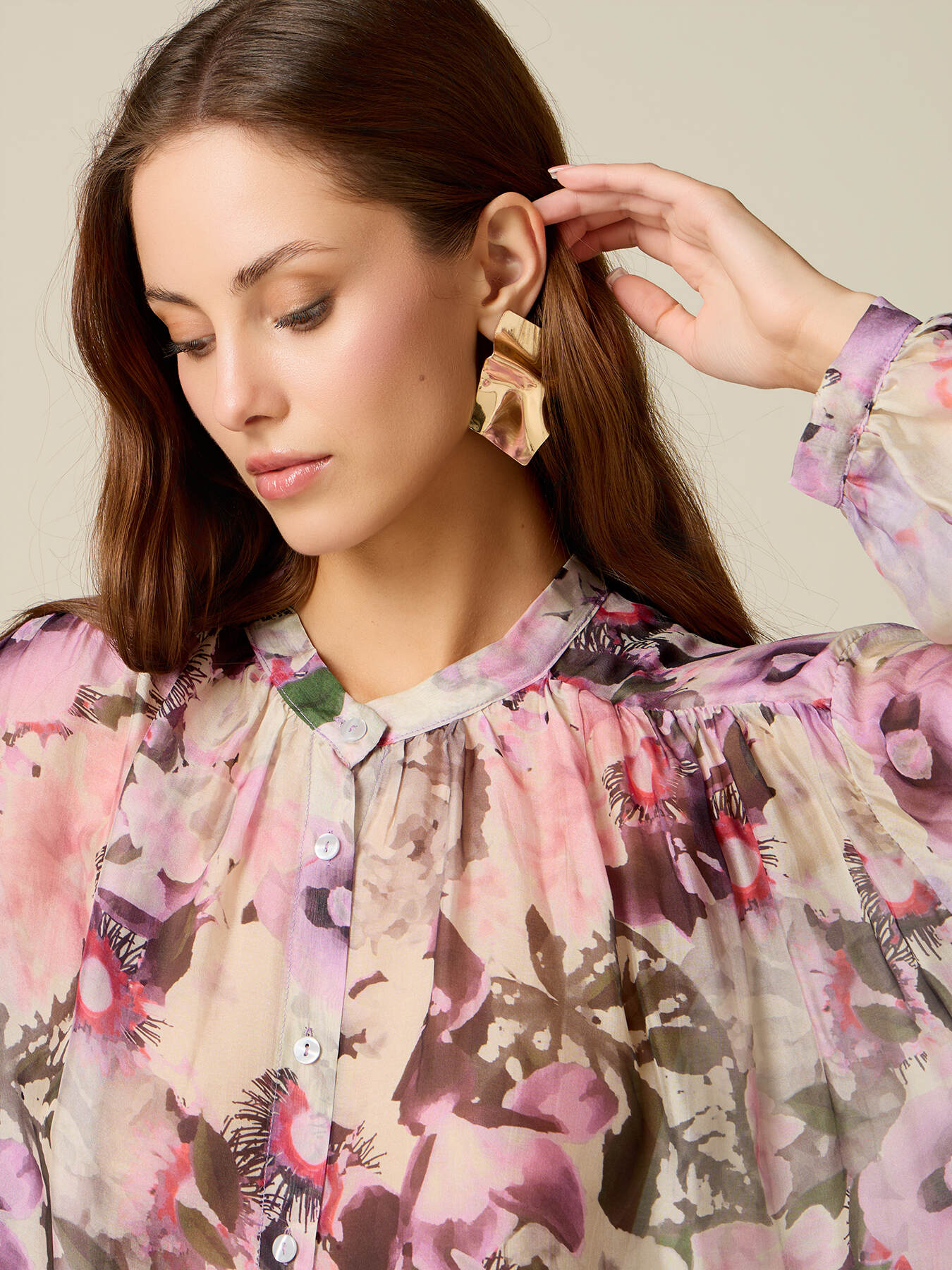Patterned mixed silk voile blouse image number 2