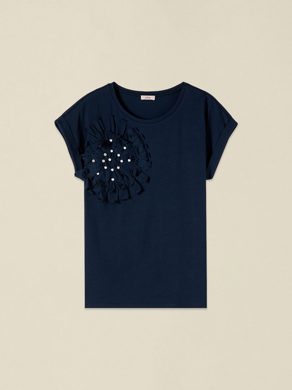 T-Shirt mit Applikation und Perlen