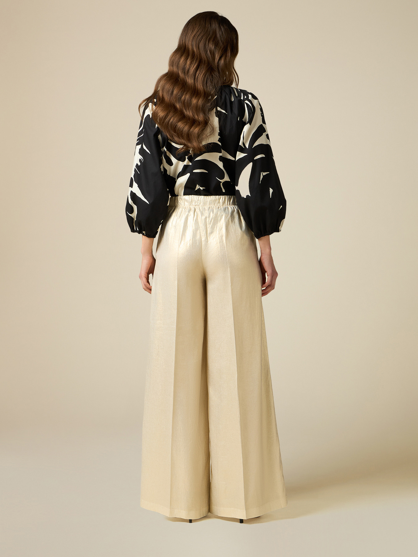 Hose aus Leinengemisch mit Golddruck image number 1