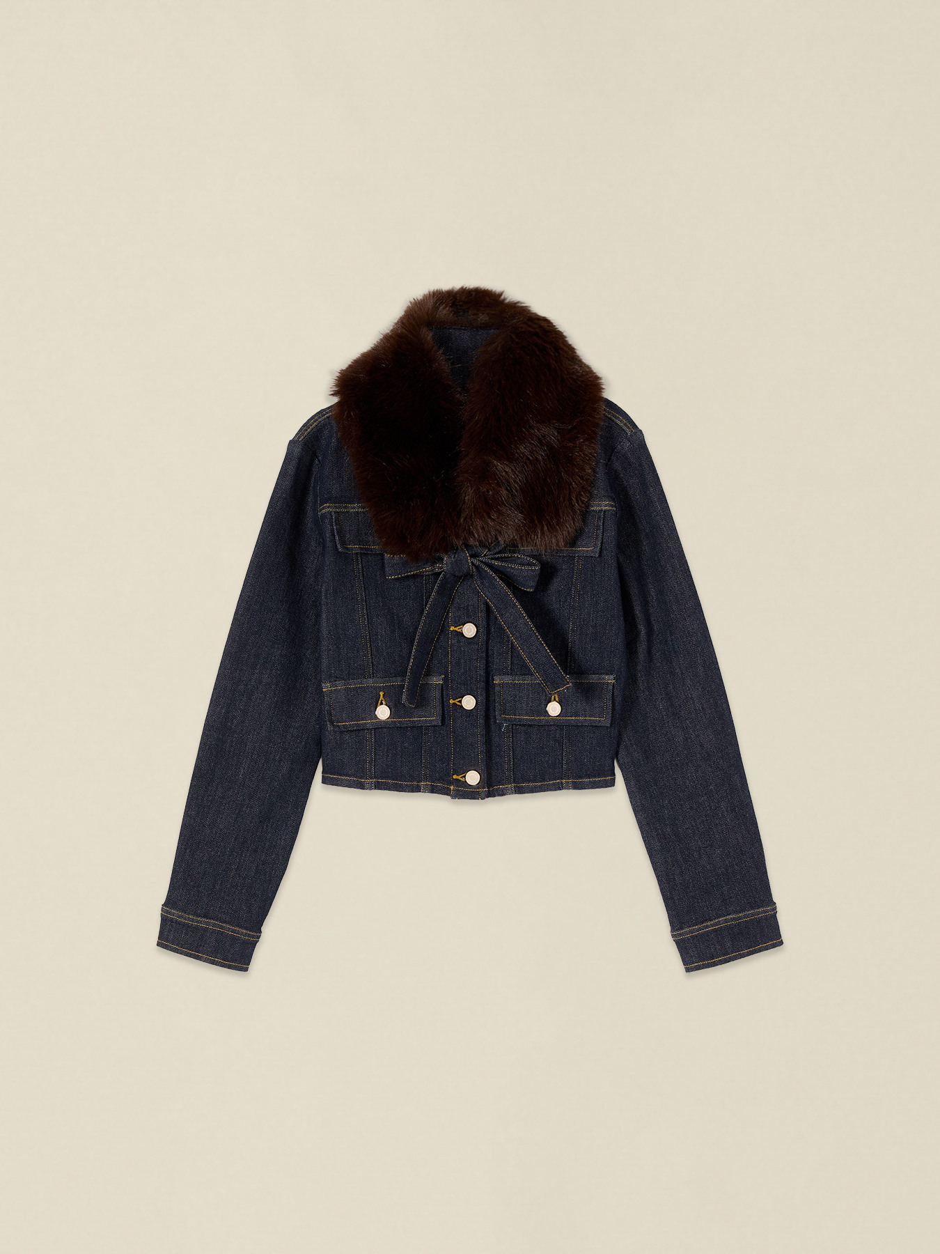 Denim jacket with faux shearling collar image number 3