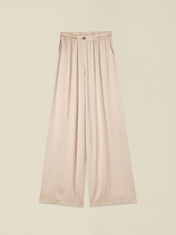 Pantaloni palazzo din satin de viscoză