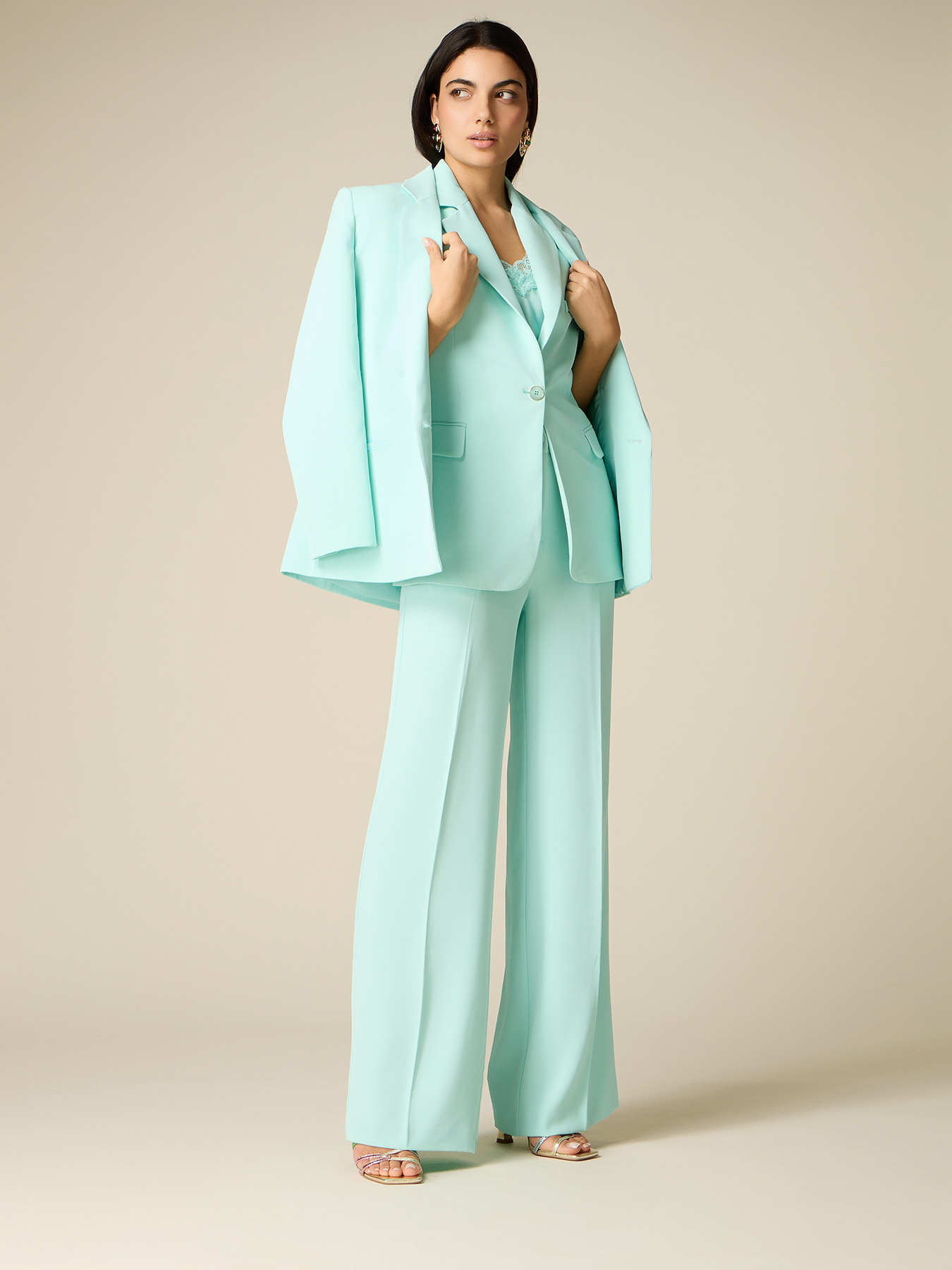 Wide-leg palazzo pants in crepe fabric image number 0