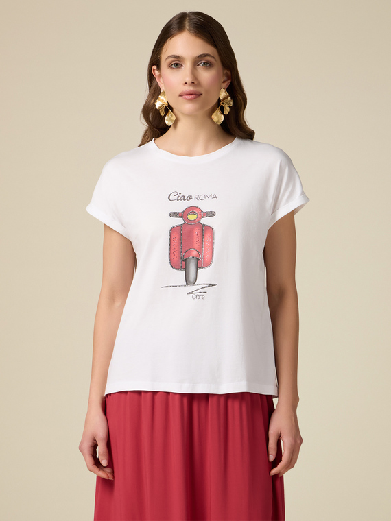 T-shirt with print and appliqués