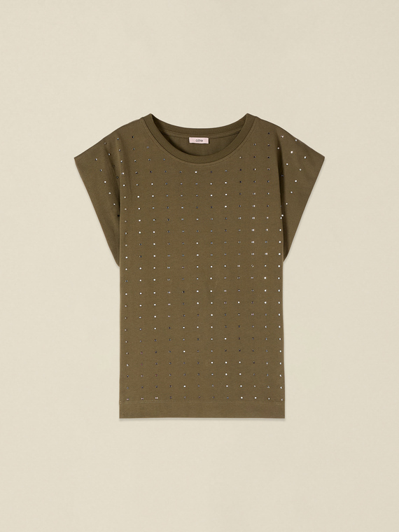 Tricou din bumbac cu cristale