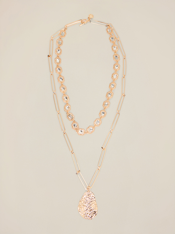 Collar de doble hilo con cristales y colgante