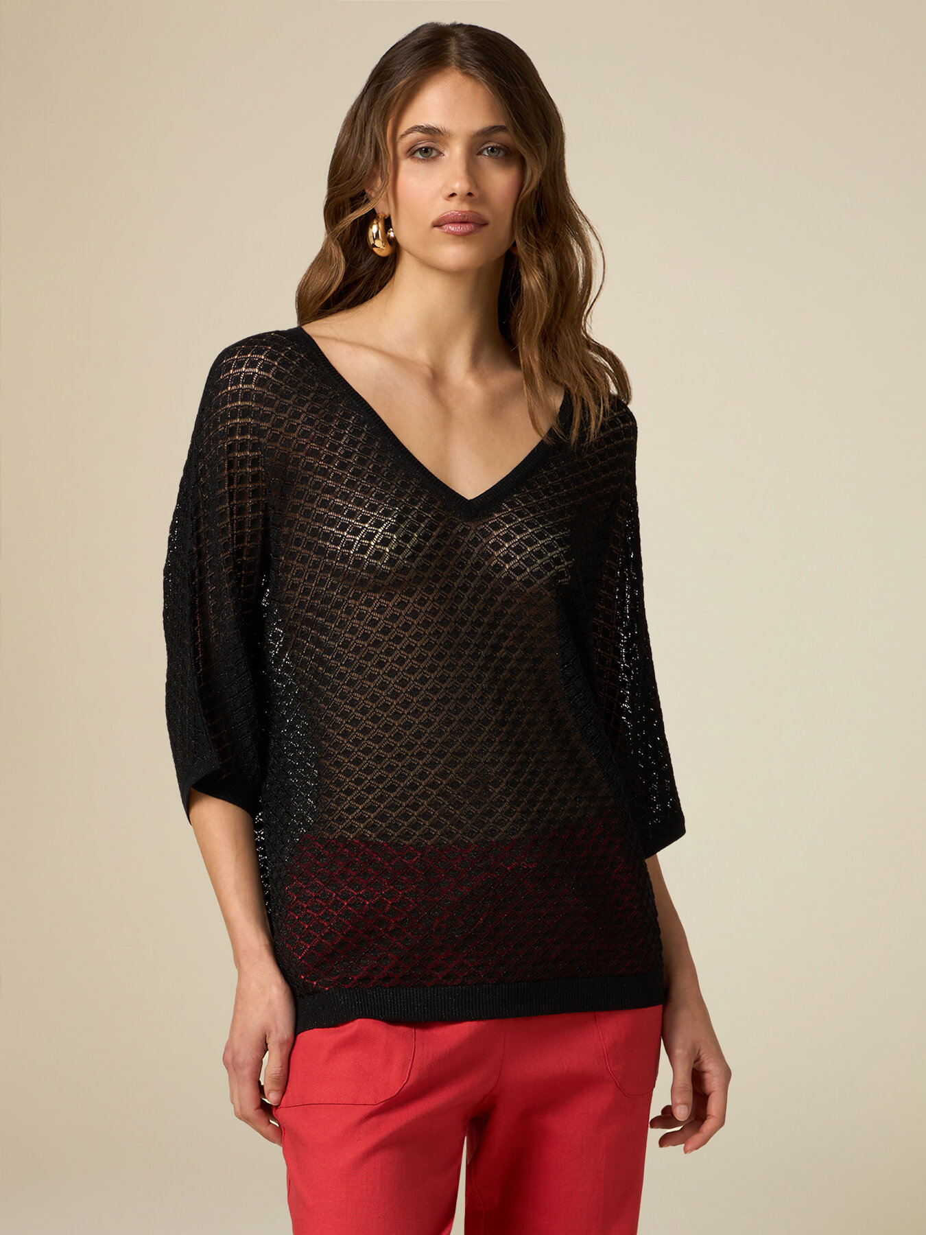 Lurex-Pullover mit Lochmuster image number 0