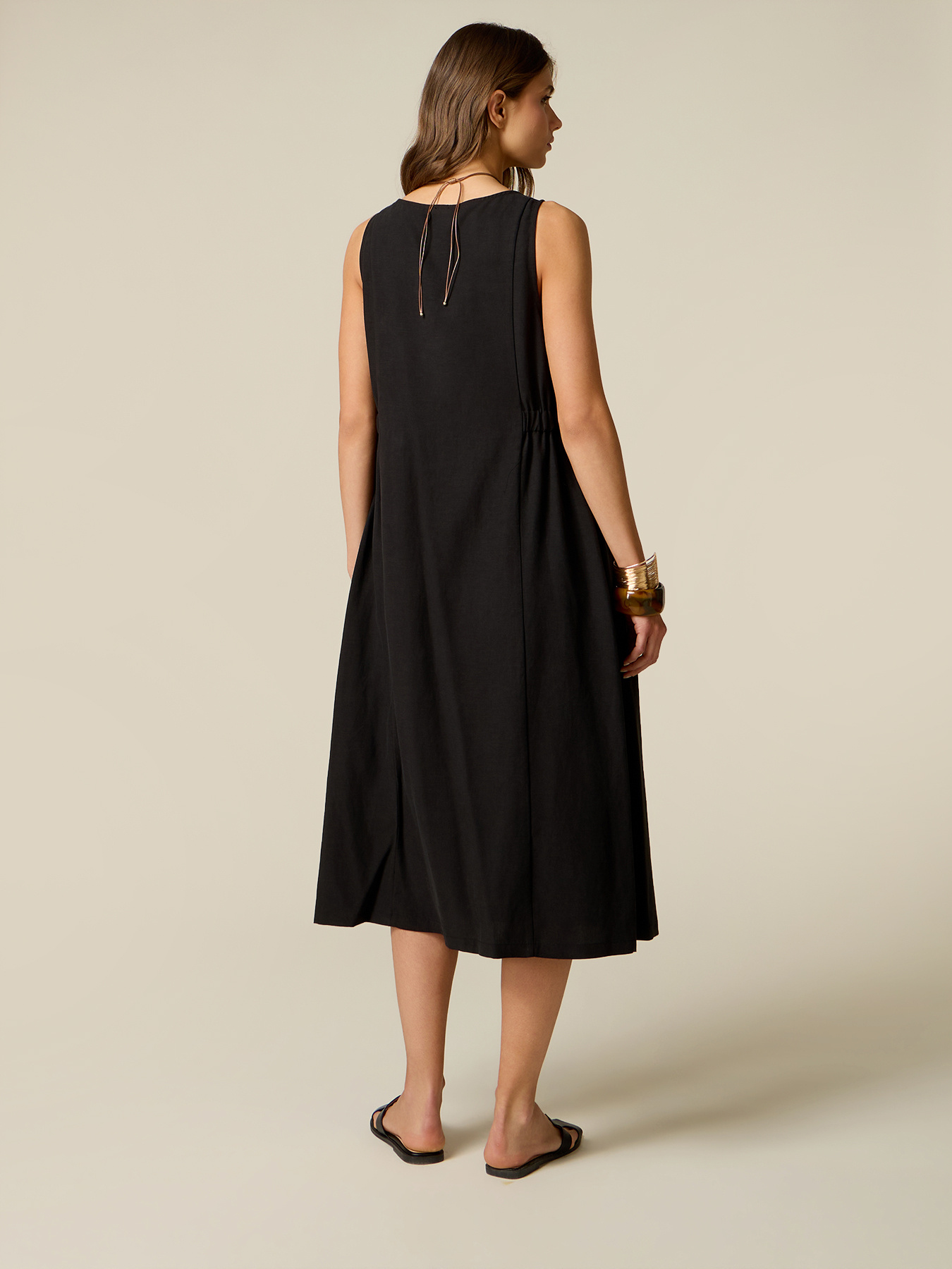Vestito flared misto lino con collana image number 1