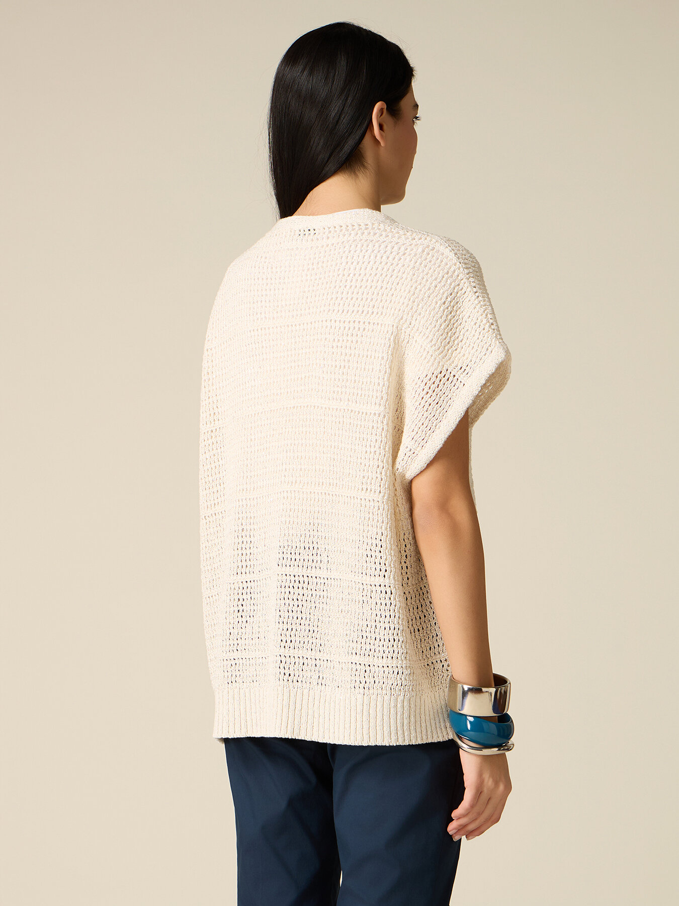 Kurzarm-Cardigan mit Lochmuster image number 1