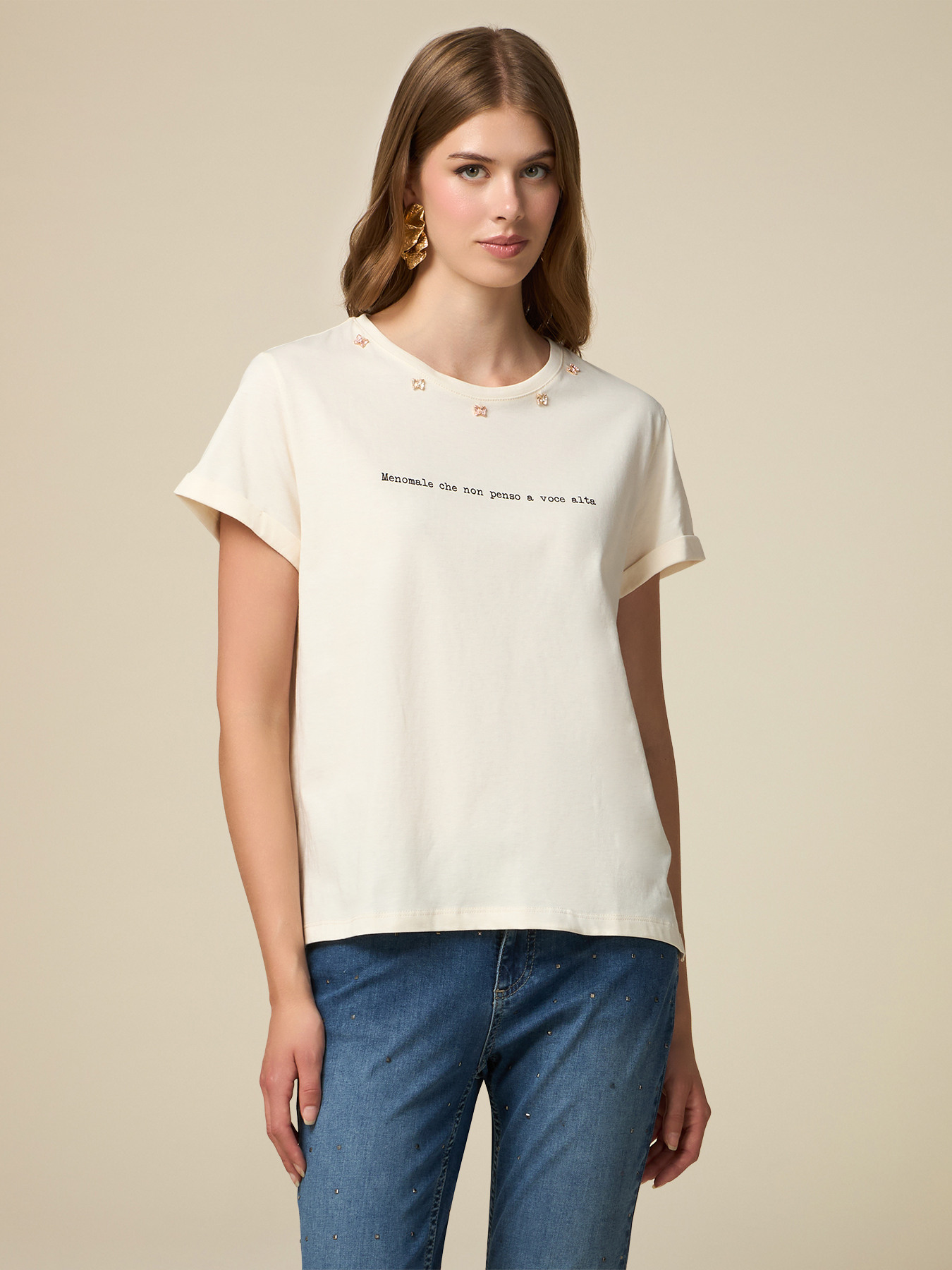 Camiseta de letras con abalorios image number 0