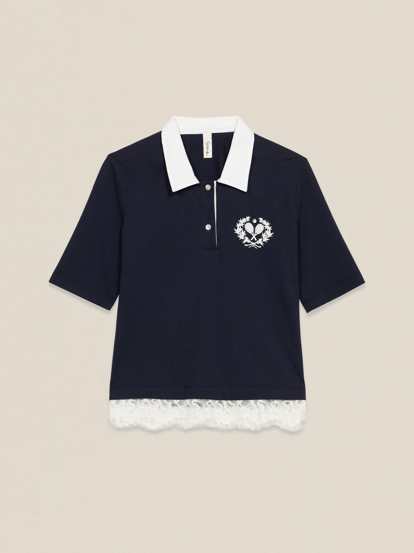 Polo shirt with embroidery and lace image number 3