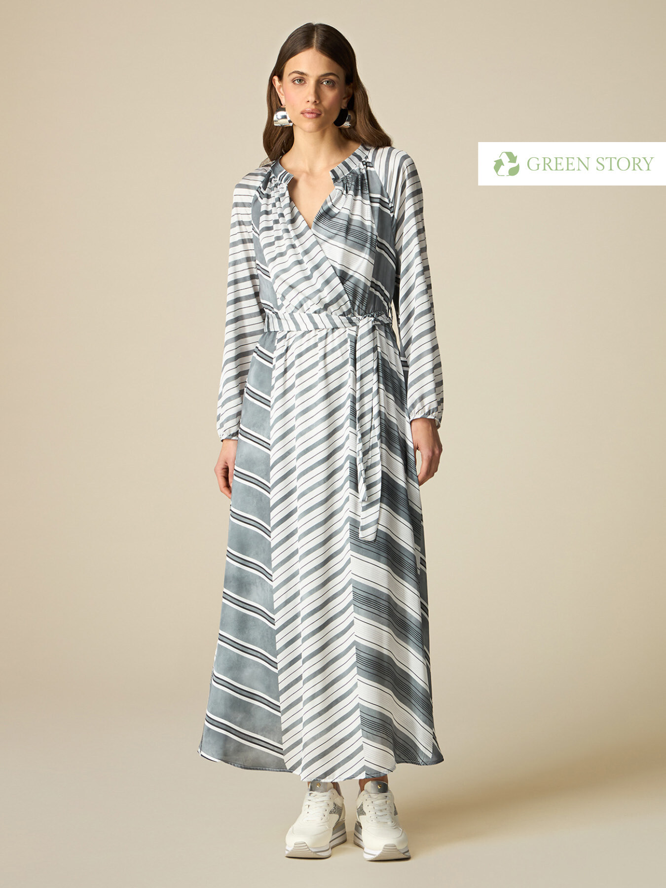 Long patterned satin dress image number 0
