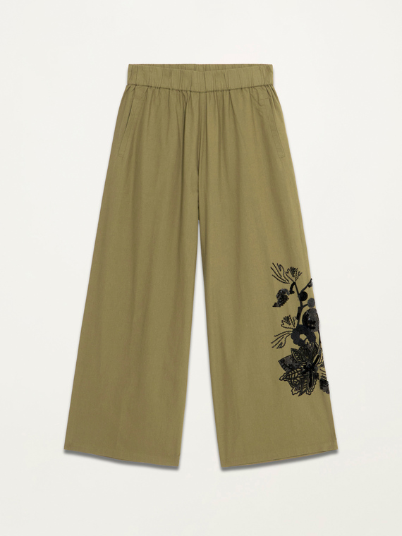 Wide leg cropped trousers with embroidery