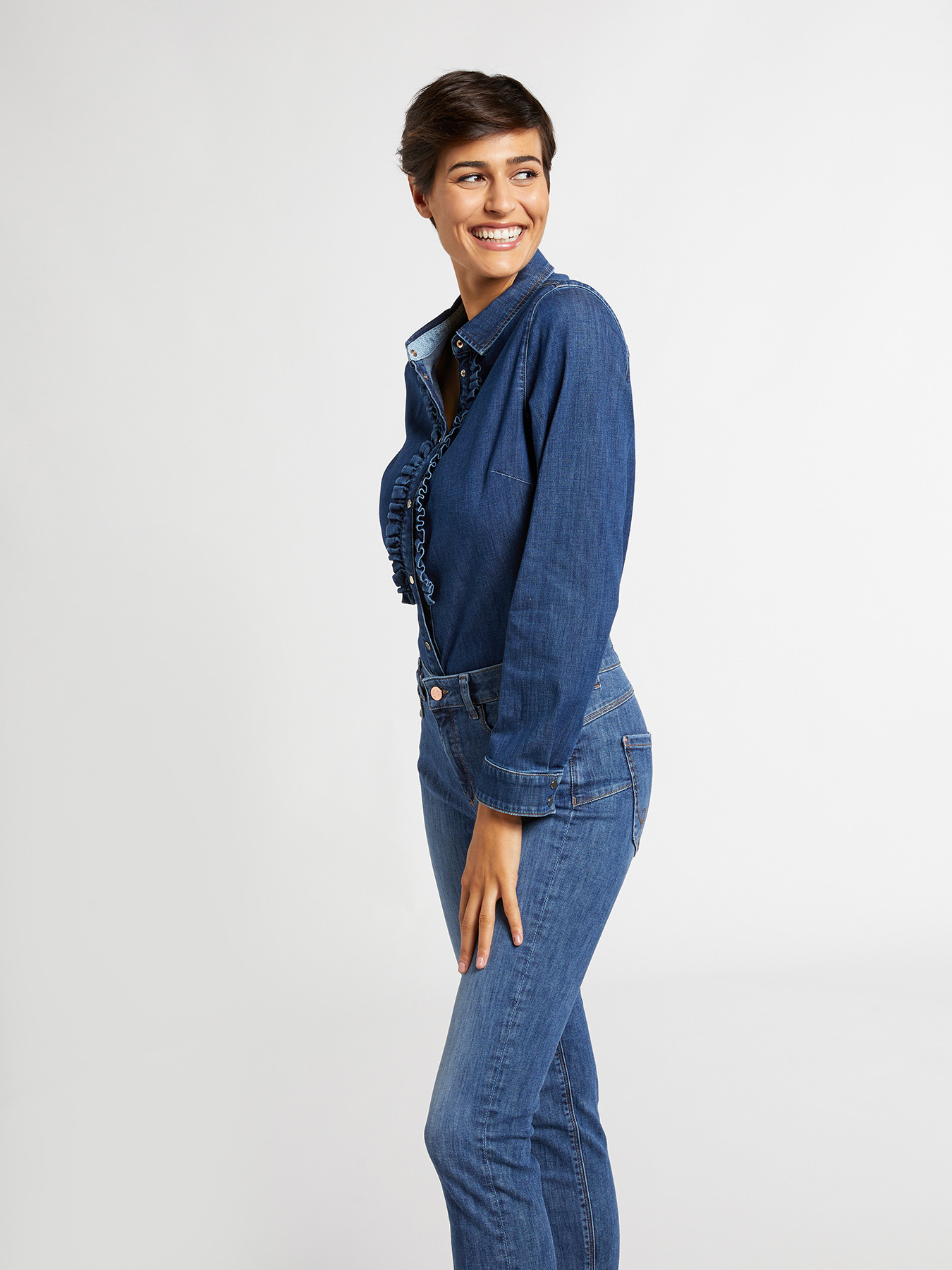 Camicia in denim con rouches image number 1