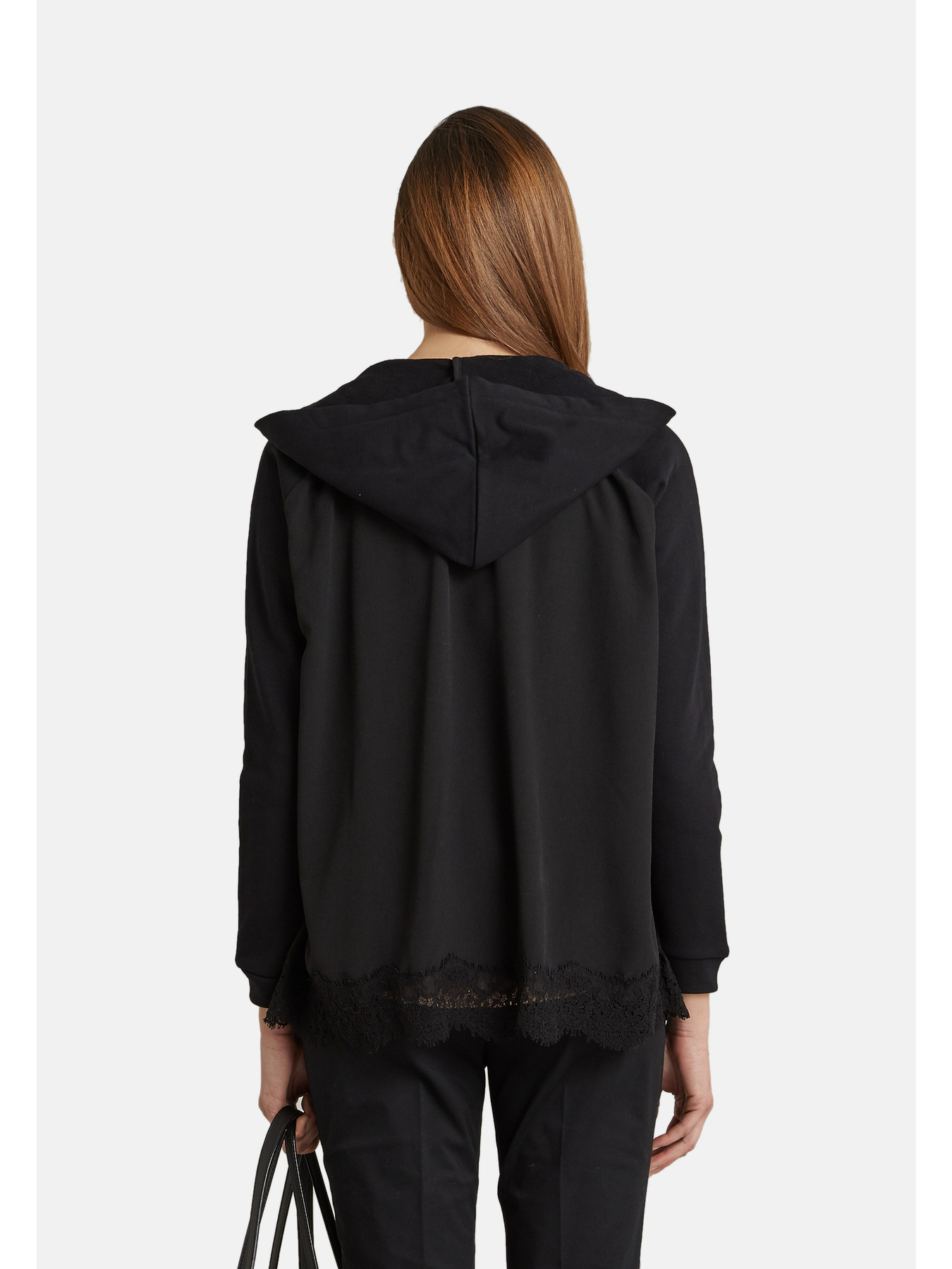 Sweatshirt aus zwei Materialien mit Kapuze und Spitze image number 4