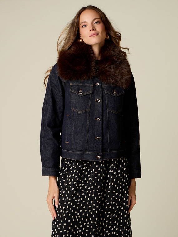 Denim jacket with furry collar