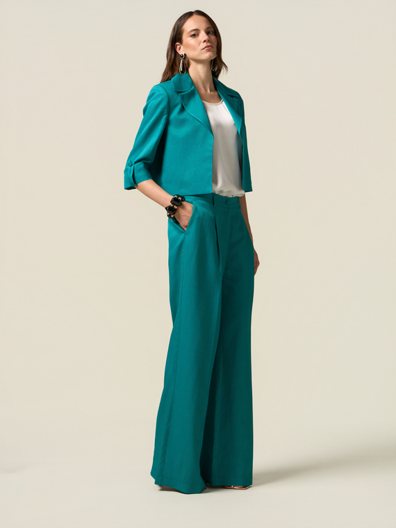 Wide-leg linen blend trousers