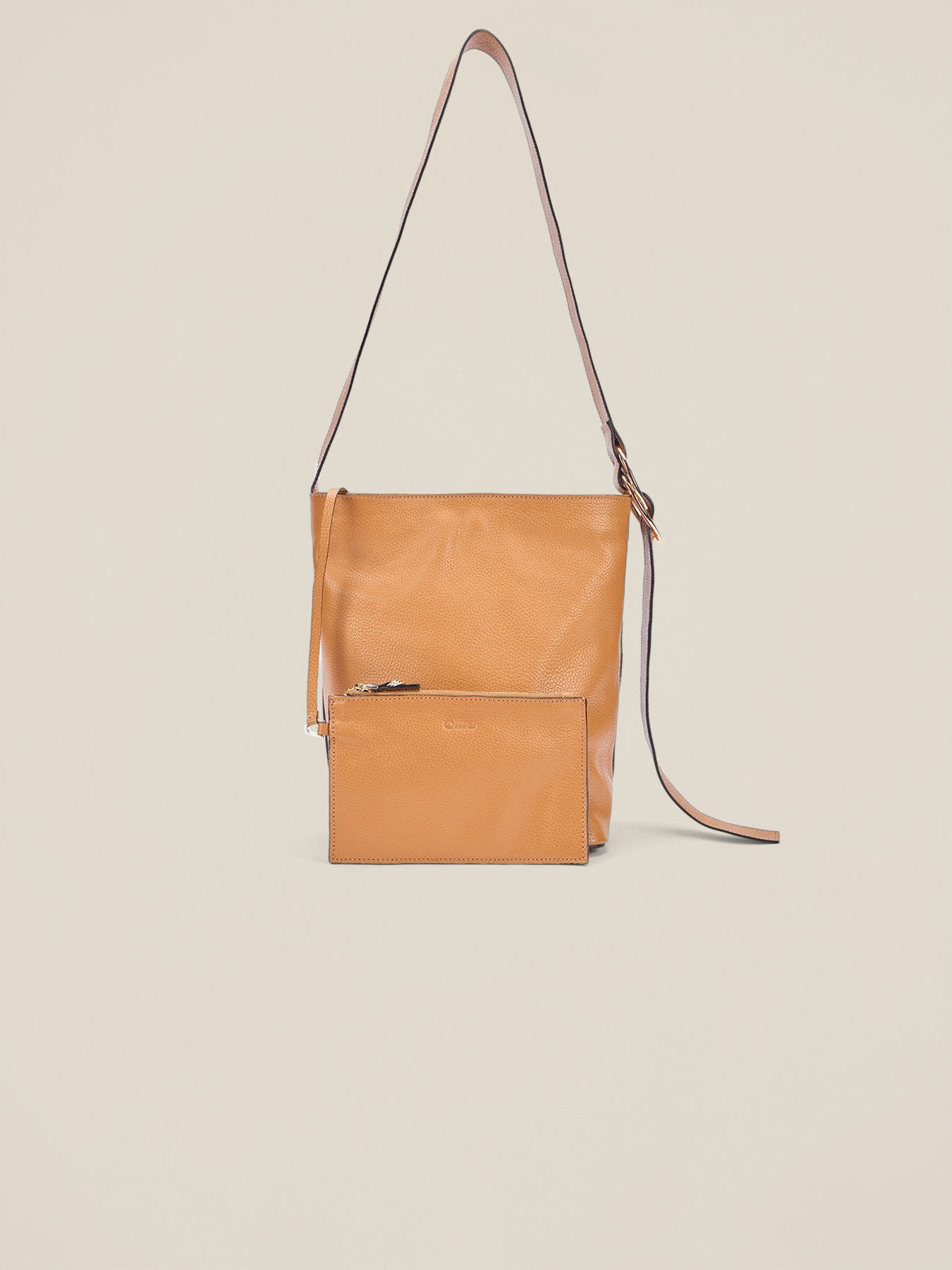 Genuine leather hobo bag with clutch image number 2